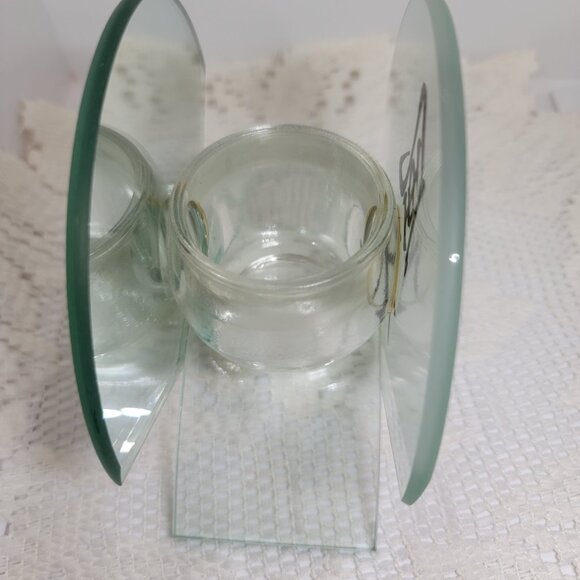 Vintage Votive Candle Holder Asian Style Frosted Glass White Black 3"x 5" - Picture 4 of 10